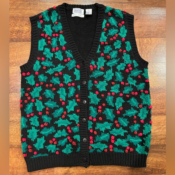 Vintage Ashley Christmas Holiday Sweater Vest Size Large Hand Knit - Picture 1 of 5